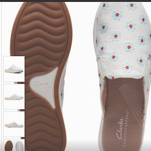 NIB ✅ CLARKS 🩷 White Floral Breeze Shore Mules - Picture 2 of 7